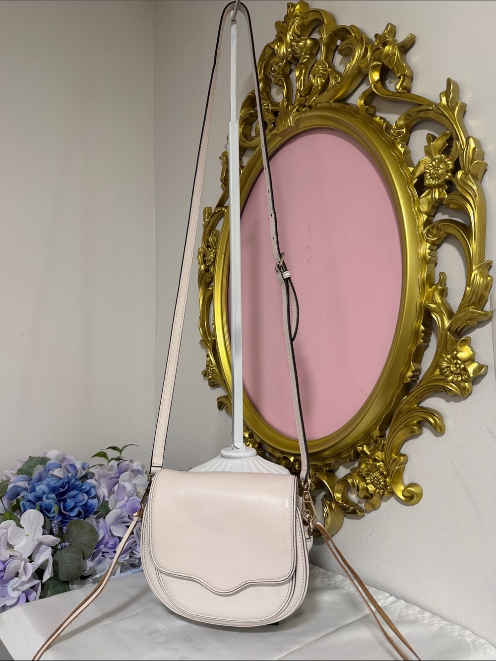 Rebecca Minkoff Cream Leather Crossbody Saddle Bag